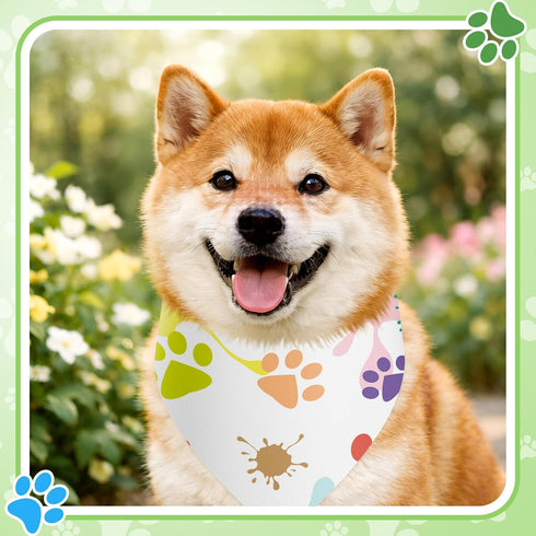 100 Set (19.7 13.8 13.8 Inch) Abbylike Pcs Paw Print Dog Bandanas Bulk Soft Triangle Kerchief Bibs Scarf for Pets Dogs