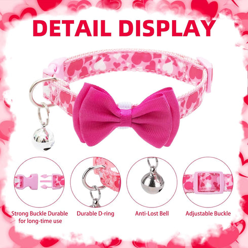 PUPTECK Bowtie Dog Collar with Bell, 2 Packs Adjustable Cute Puppy Collar, Sweet Gift for Small Dogs 11.8-15.7 in