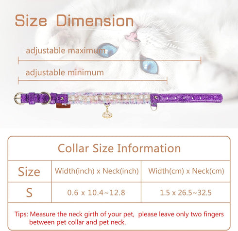 PetsHome Cat Dog Collar, Beautiful Lace Cute Pearl Premium PU Leather with Shell Pendant Adjustable for Small Dog and