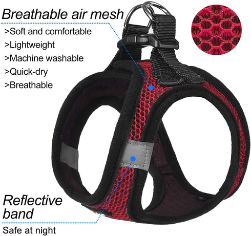 Dog Harness Step-in Breathable Vest for Small Medium Dogs, Red