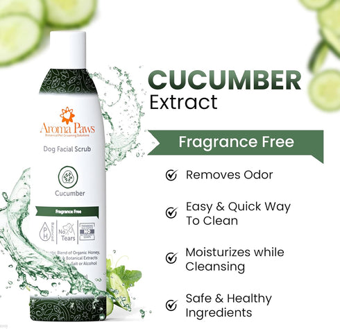 Non-Toxic Dogs Facial Scrub - Tearless Face Wash for Cleaning Stains and Dirt - Organic Cucumber and Aloe Vera - 13.5oz
