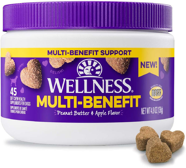 Wellness Peanut Butter & Apple Flavored Soft Chews Multi-Benefit Supplements for Dogs,
