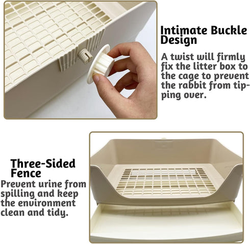 Chinchilla PINVNBY Rabbit Corner Litter Box with Drawer for Cage Small Animal Litter Pan Hanging Pet Feed Bowls Cage