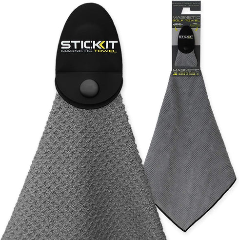 STICKIT Magnetic Towel, Gray - Microfiber Golf Towel with Deep Waffle Pockets and Strong Magnet