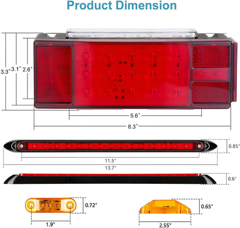 3rd 80" Inches LED Boat Trailer Lights, Submersible LED Trailer Light Kit w/Wiring Harness Combined Stop Tail Lights