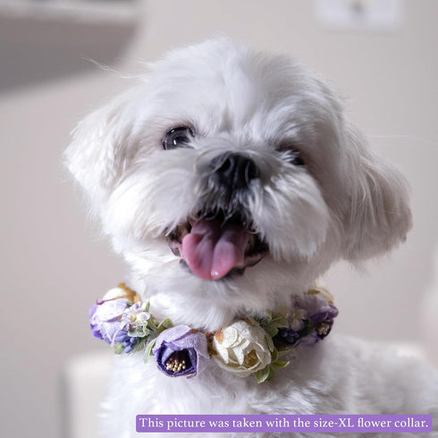 Pet Flower Collar with Adjustable Ribbon, Small Dog Wedding Attire, Purple Floral Collar for Dogs, Cats, and Puppies