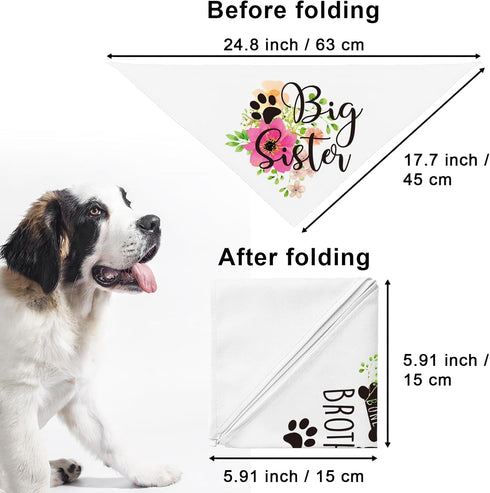 2 Packs Big Sister Brother Pregnancy Announcement Dog Bandana, Gender Reveal Photo Prop, Pet Scarf Accessories