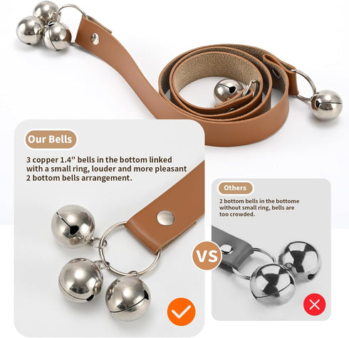 Luckyiren Brown Leather Hanging Door Bells for Dogs to Ring to Go Potty Training Doorbells Tools to Go Outside Dog