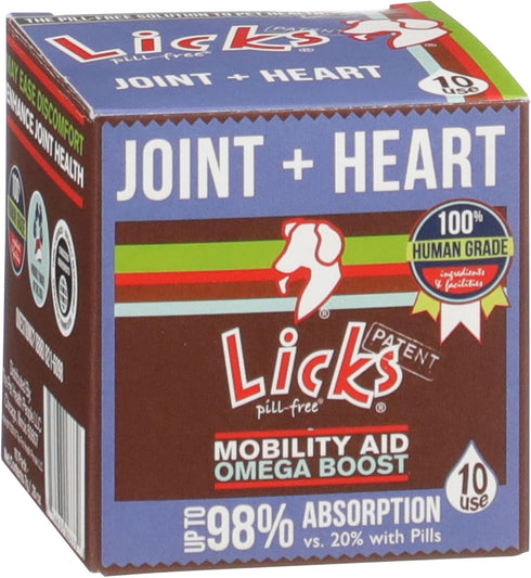 Licks Pill-Free Dog Joint and Heart Supplement, Glucosamine & Omega 3 Fish Oil, Gel Packets, 10 Use