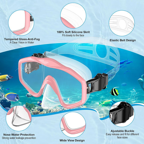 HiiPeak Snorkeling Gear for Kids, Goggles with Nose Cover, Dry Top Snorkeling Set for Ages 5-15