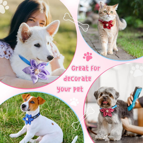 Reginary 20 Pcs Dog Collar Flowers, 3.35 Inch Multi Color Bow Ties for Puppy Dog Cat Collar Grooming Accessories