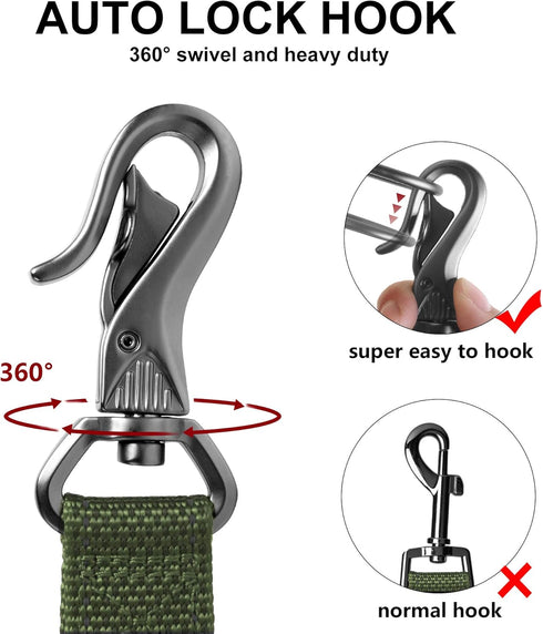 TwoEar 5FT 1IN Strong Green Dog Leash, 2 Padded Handles, Traffic Handle for Extra Control, Reflective Lead for All Dogs
