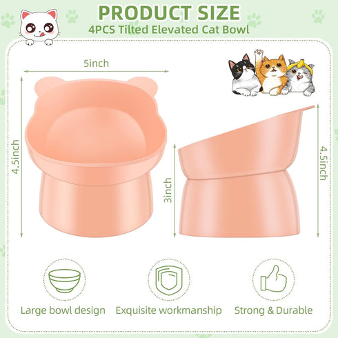 Zhehao 4 Pcs Elevated Cat Bowls Plastic Raised Cat Bowl 15 Degrees Tilted Raised Pet Food and Water Bowls Cute Anti Vomit Food Dishes Pet Feeders for Cats and Small Dogs (Bear)