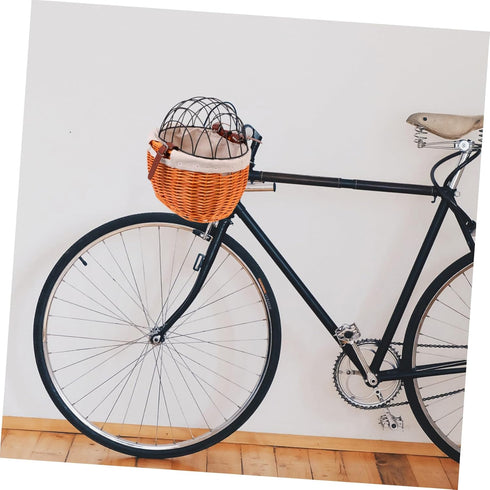 Sturdy Wicker Bike Basket Front Attached Resistant Hand-Woven Rattan Capacity Shopping and Pet Carrier Basket for Dogs