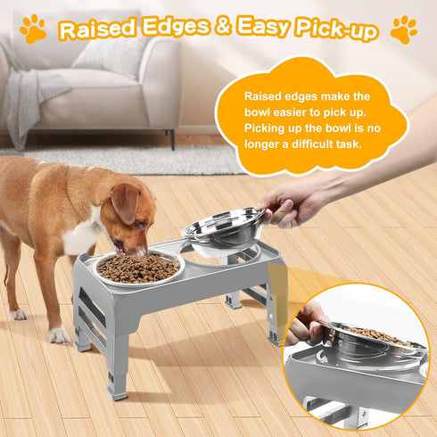 Elevated Dog Bowls for Small Medium Dogs, 3 Height Adjustable Stand with 2 Thick 6" Stainless Steel Bowls