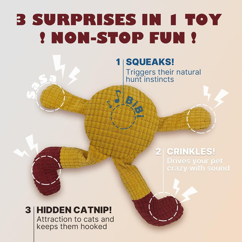 Squeaky Dog Chew Toy Teething Interactive Plush Stuffed Toys with Squeaker Crinkle Paper for Small Medium Breed Tough