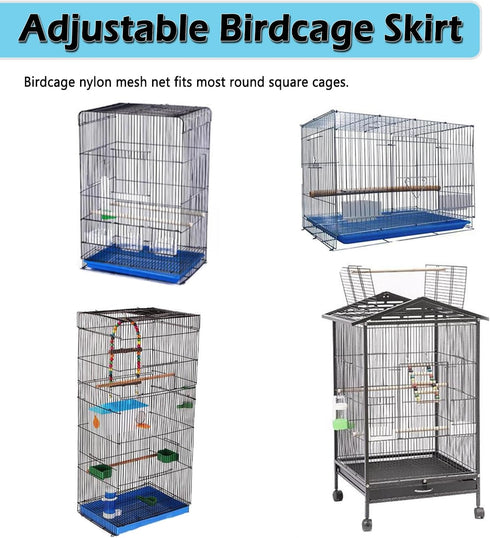 ASOCEA Large Bird Cage Cover, Adjustable Soft Nylon Mesh Seed Catcher Skirt Guard for Parrot Parakeet Macaw (White,