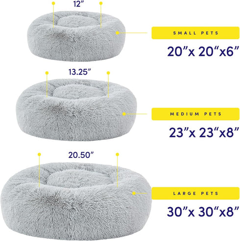 Dog & Cat Bed: Round Faux Fur Pet Bed, Plush Cozy Calming Donut Bed for Small Pets, Soft Comfortable Cushion for