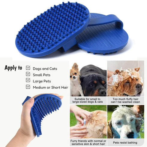 2 Pcs Dog Bath Brush, Rubber Grooming Brush for Short & Long Haired Dogs and Cats, Dog Shampoo Shower