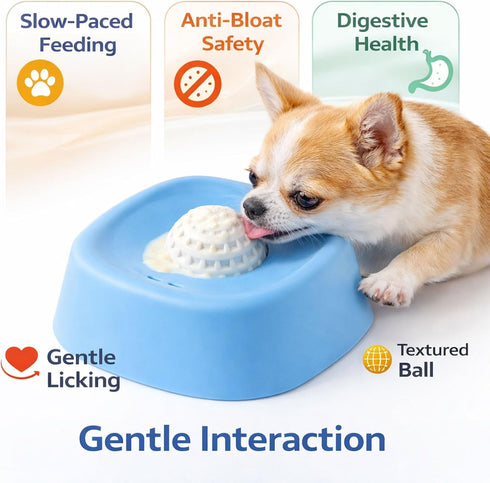 Lavaarite 3/4 Interactive Slow Feeder Dog Lick Bowl for Liquid Treats Spill-Proof Ball-in-Bowl Design for Anxiety