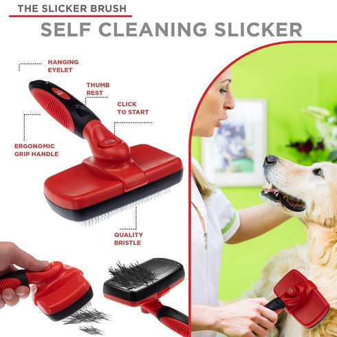 Complete Professional Pet Grooming Kit - Hair Removal Tool Brush Gloves, Self Cleaning Slicker Brush, Pro Grooming Comb