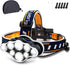 Rechargeable Headlamp, 8 LED Flashlight 18000 Lumen, 8 Modes with White Red Lights, Waterproof Head Lamp for Outdoor