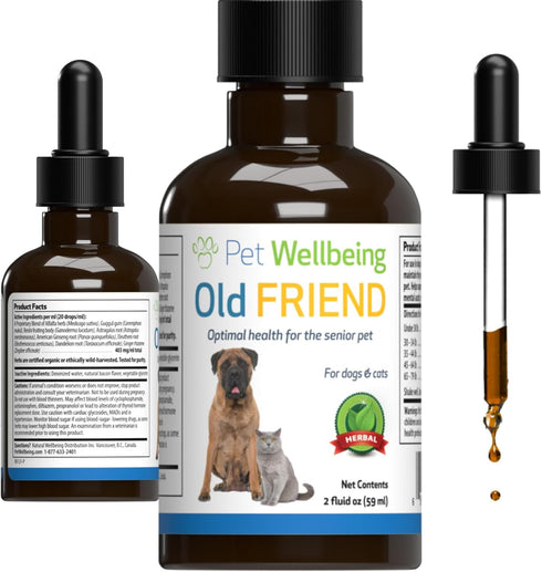 Pet Wellbeing Old Friend for Senior Cats - Supports Immune System Health, Joint Mobility, Herbal Supplement 2 oz