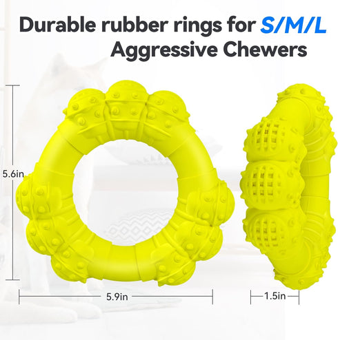 Indestructible Dog Chew Ring Toys for Medium Large Dogs, Interactive Heavy Duty Teething Rings for Aggressive Chewers