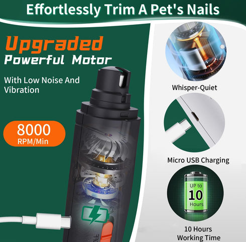 2-in-1 Dog Nail Grinder & Clippers for Large Medium Small Dogs, USB Rechargeable with Safety Guard and LED Lights