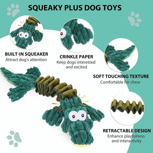 Squeaky Dog Toys for Large Dogs, Plush Stuffed Pet Toys with Crinkle Paper, Interactive Tug of War Toys