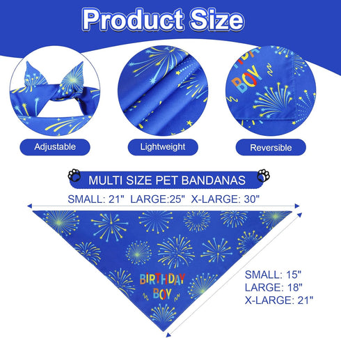 Agroon 1PCS, Blue Dog Birthday Bandana Boy XLarge Durable Triangle Reversible Scarf Bibs Handkerchief for Puppy Pet