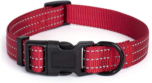 Mile High Life Dog Collar, Nylon Reflective Dog Collars, Light Weight Puppy Collars, Solid Red for Medium Dogs