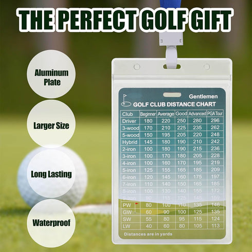 Golf Range Chart Card - Golf Distance Card, Gift for Golf Bag Accessories (Aluminium, 5.1x3.5 in)