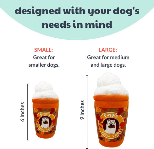 Huxley & Kent for Dogs | Puggin Spice Latte (Large) | Fall Funny Plush Toy with Squeaker, Dog Gift