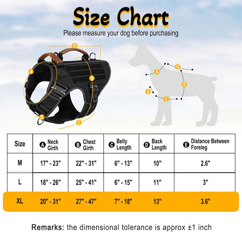 Service Dog Vest - HEYCAHVA Tactical Harness with Full Metal Buckles for Large Medium Dogs, Reflective No Pull