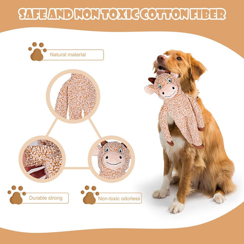 BUYPOW 5 Pack No Stuffing Dog Toys for Large Dogs, Squeaky Crinkle Interactive Dog Animals, Plush Teething Toys to Keep