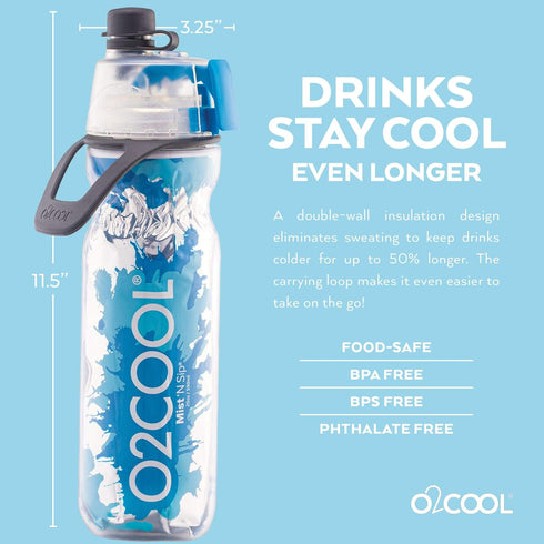 O2COOL ArcticSqueeze Insulated Squeeze Bottle, 20 oz., Blue/Blue Splash