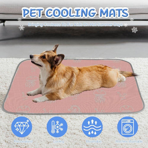 imiBBWQu Summer Summer 27" 22" Dog Cooling Mat Jellyfish Seahorse Pink Ocean Dog Cool Mat Washable Pad Bed Bed Cover