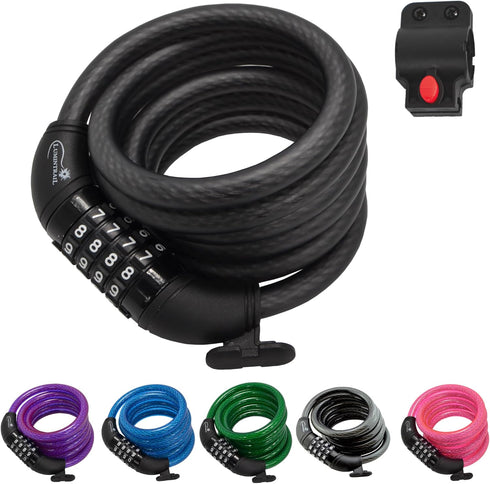 Lumintrail Combination Bike Lock Cable, 4ft Heavy Duty Anti Theft Bike Locks with Combinations and Mounting Bracket