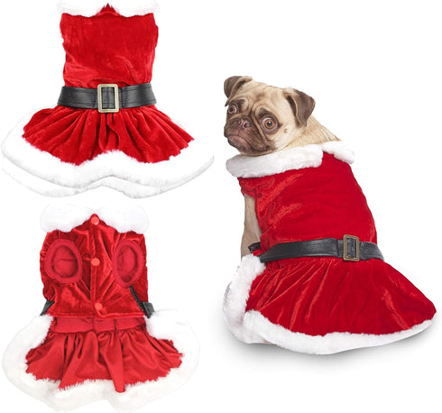 Parisian Pet Christmas Dress, Mrs. Santa Claus Dog Costume with Red Velvet Skirt for Large Dogs