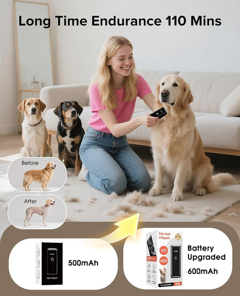 Trimmer, Upgrade Home Professional Dog Grooming Kit Clipper for Matted & Long Hair, Cordless Pet Shaver Low Noise USB