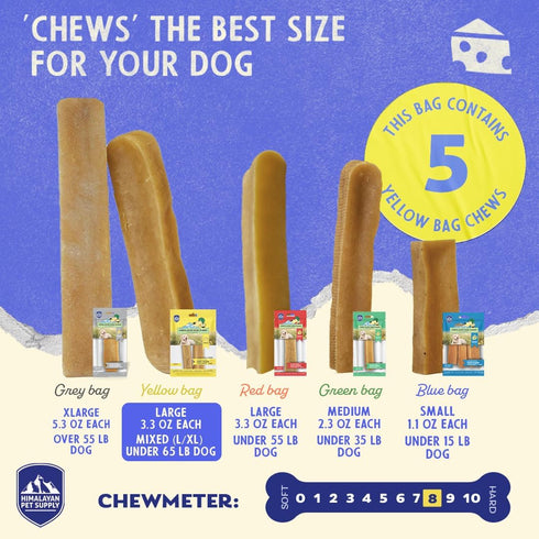 Himalayan Dog Chew Premium Yak Cheese, 5 XL/Large Treats, 3.3 oz, All Natural, Long Lasting Chews for Dogs Under 65 lbs