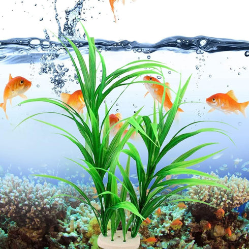 Green Grass Cluster Aquarium Décor Plastic Plants Large 17 Inches Tall 4510 by unootel
