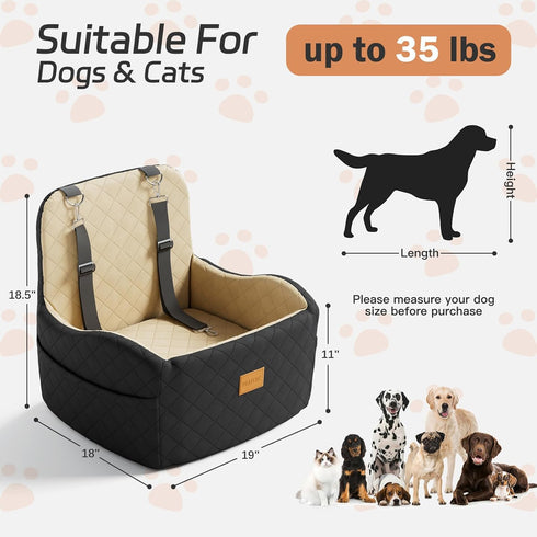 PEATCEC 35lbs, 2 Seamless Dog Car Seat for Small/Medium Dogs Under Detachable & Washable Elevated Pet Travel Bed
