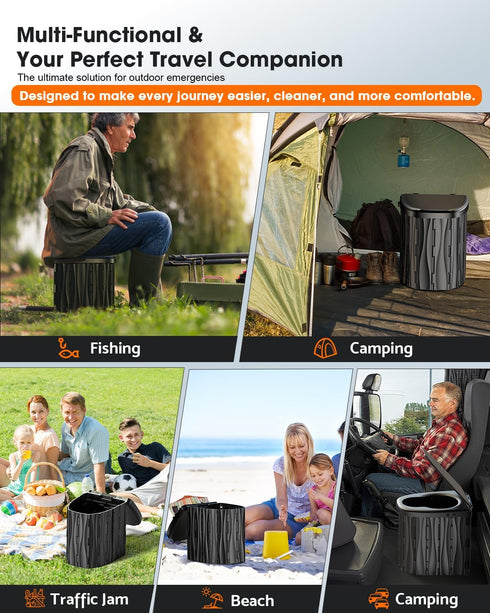 15'' 500 LBS New Upgraded XL Portable Toilet for Adults, Camping Toilet Tested With Lid & Removable Paper Holder