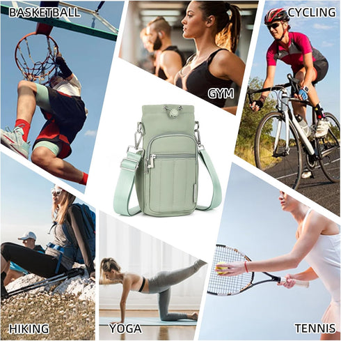 Rueesh Water Bottle Holder Bag with Adjustable Strap, Insulated Bottle Carrier Bag RFID Crossbody Sling Bag for Gym