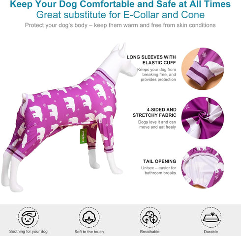 LovinPet Large Dog Costume, Soft Cotton PJs with Polar Bear Snowflake Print, Surgery Recovery Shirt, XL
