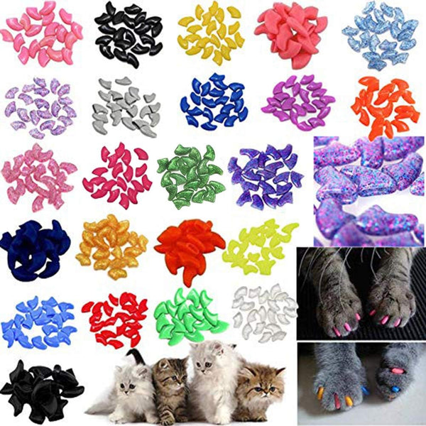 140pcs Cat Nail Caps Kitten Caps, 4 Glitter Colors + 10 Colorful Cat Nails Caps Covers