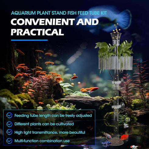Fish Feeding Tube Aquarium Plant Holder Kit, Removable Length Shrimp Feeding Dish for Fish Tank