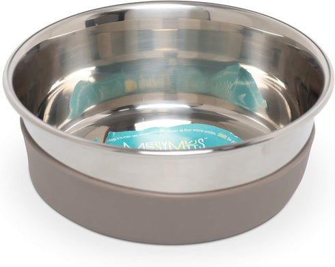 Messy Mutts Stainless Steel Heavy Gauge Bowl, Non-Slip Removable Silicone Base, Medium, 2.5 Cups, Warm Grey